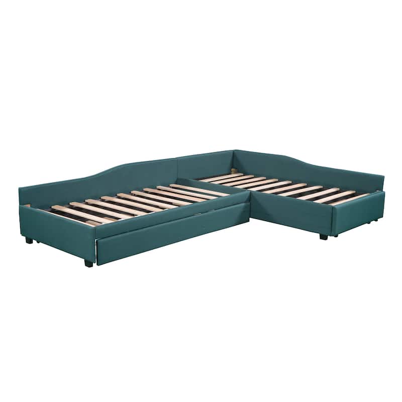Double Twin Linen Daybed with Trundle & Drawer