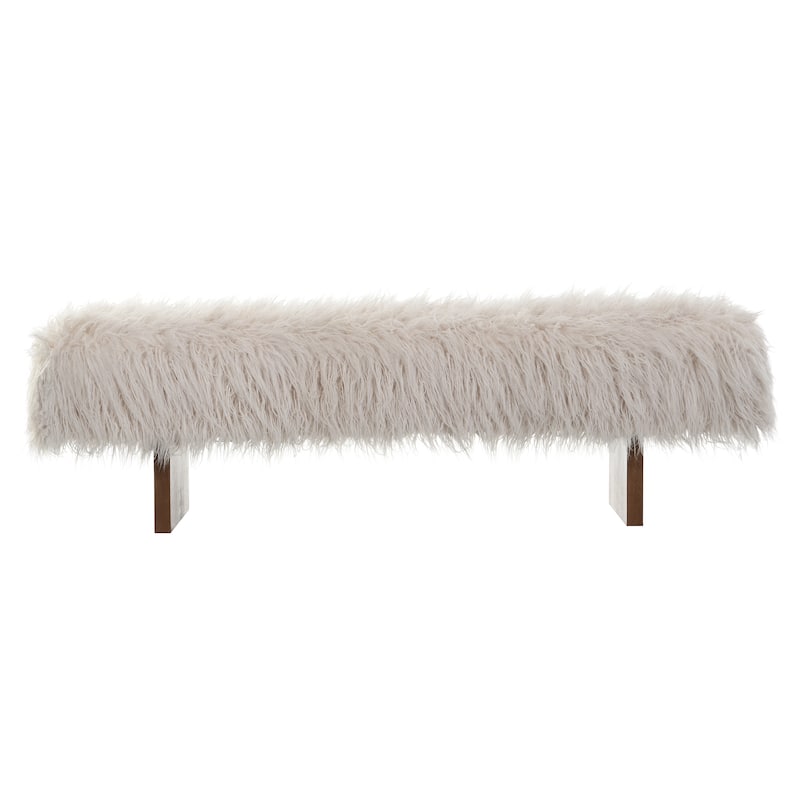 Christopher Knight Home - Ashton Modern Solid Wood Bench with Long-Haired Faux Wool Upholstery.