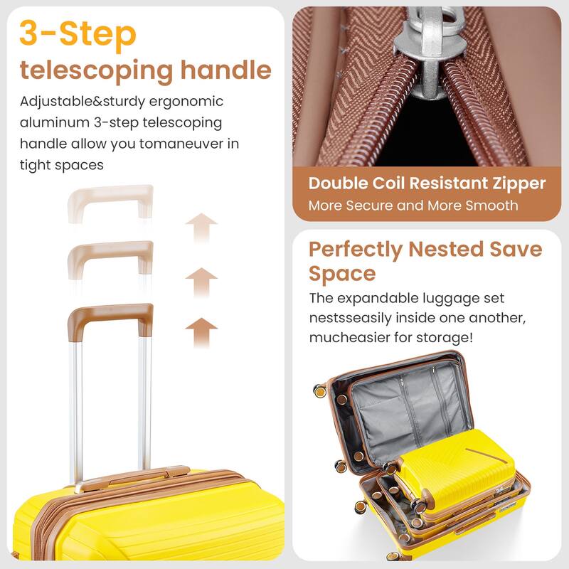 Luggage Sets 4 Piece(14/20/24/28), Expandable Lightweight Suitcase with 4 Double 360 Degrees Mute Spinner Wheels PP Materials