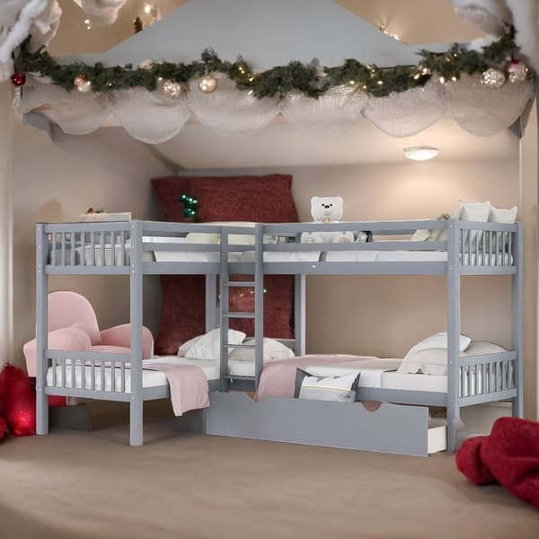 slide 2 of 31, Twin over Twin L-Shaped Bunk Bed with Drawers For Bedroom,Dorm,Adults,Kids