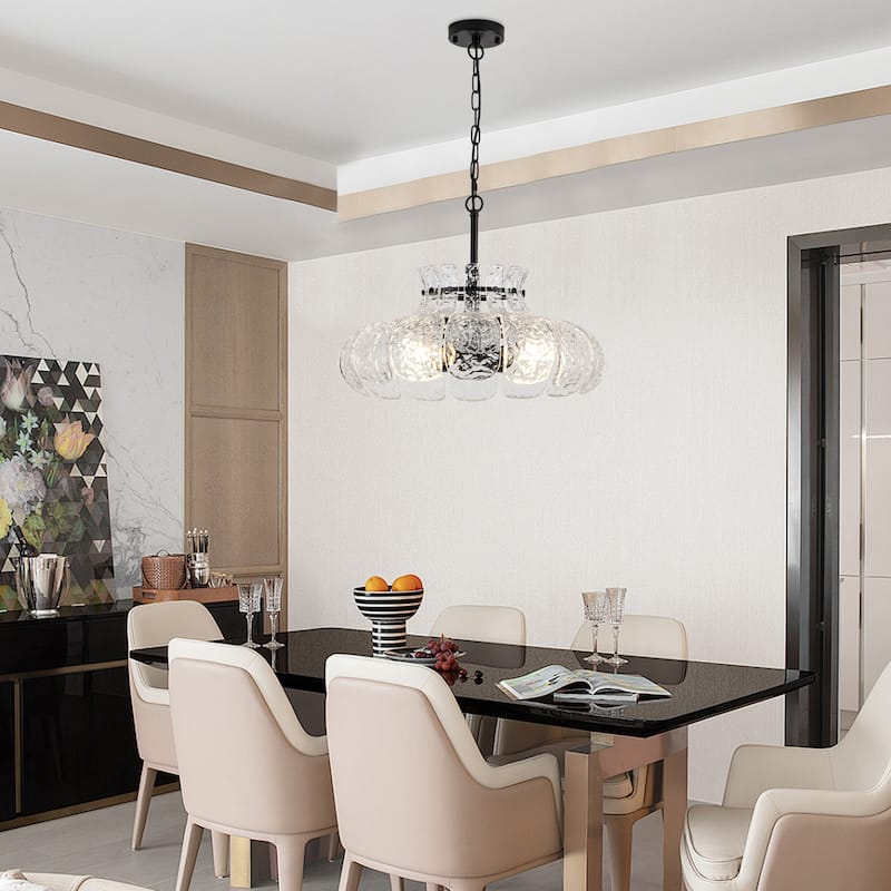 20.47-inch modern unique 4-light metal pendant lamp with glass ripple lampshade and adjustable height