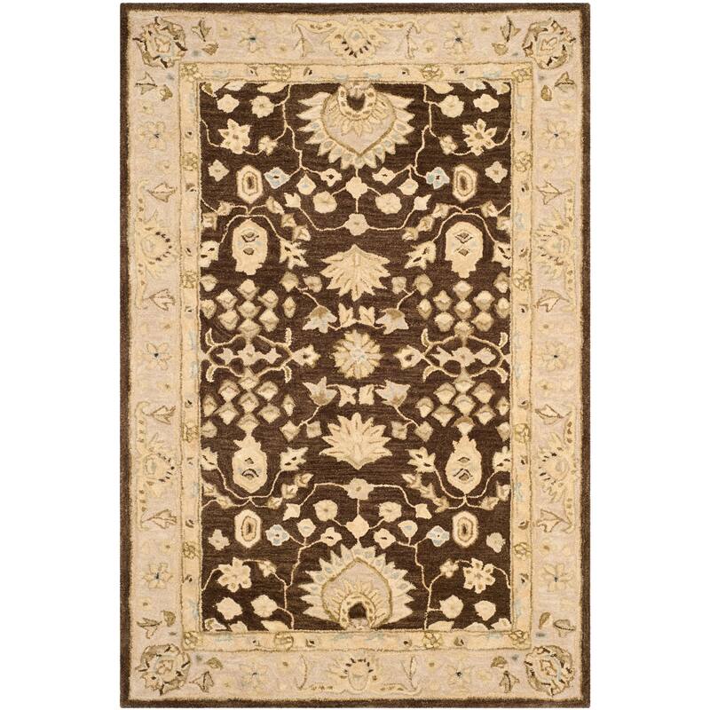 SAFAVIEH Handmade Anatolia Ferdinanda Traditional Oriental Hand-spun Wool Rug - 4' x 6' - Chocolate/Ivory