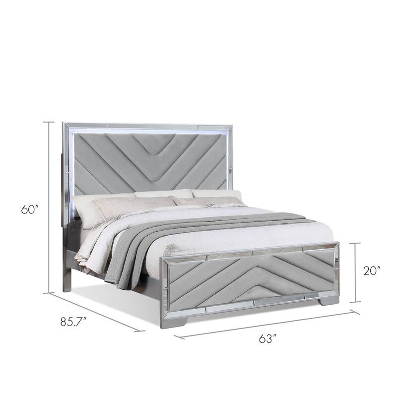 Grace Mirrored Trim Queen Bedroom Set with LED Lights
