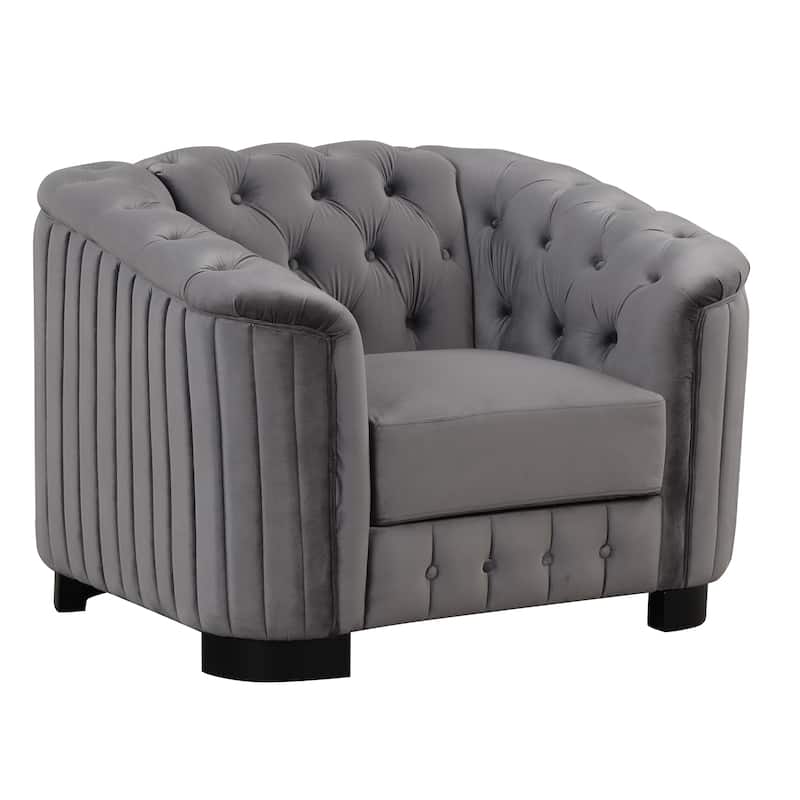 Velvet Modern Accent Sofa Chair with Thick Removable Cushion, Tufted Back, and Solid Wood Legs