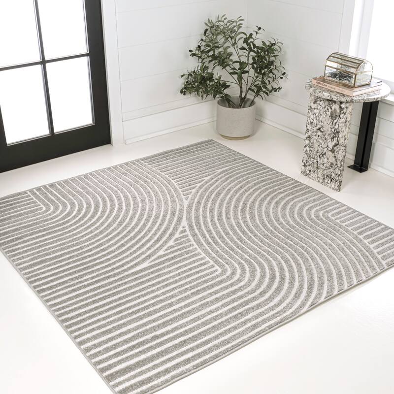 JONATHAN Y Odense Minimalist Curve Geometric Gray/Ivory Area Rug - 9' Square - Gray/Ivory