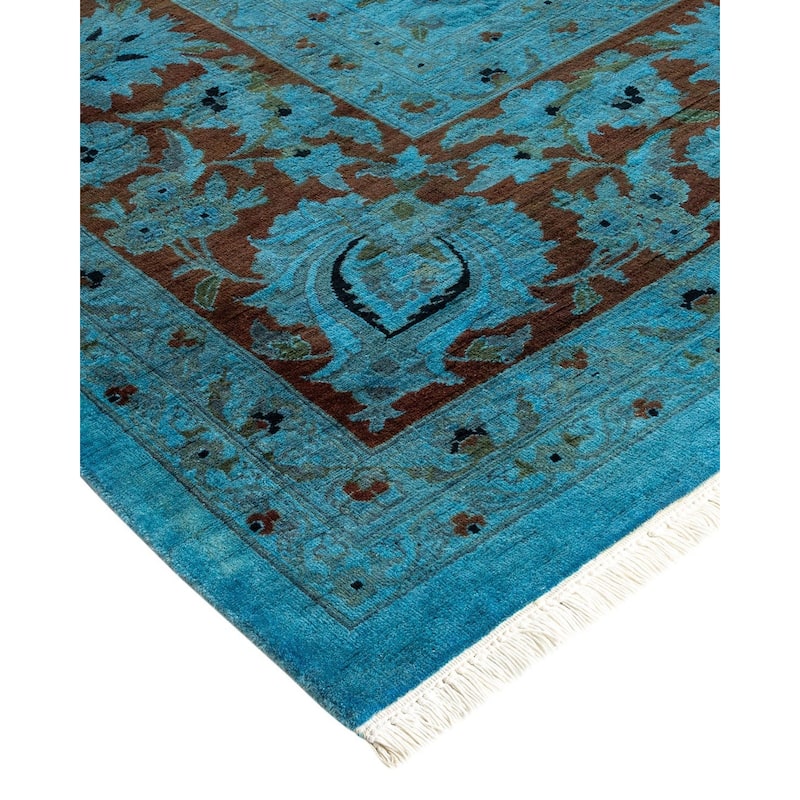 Overton Hand Knotted Wool Vintage Inspired Modern Contemporary Overdyed Blue Area Rug - 10' 3" x 14' 3"