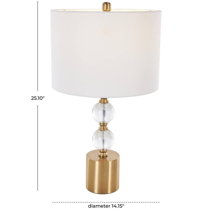 Clear Crystal Stacked Orbs Room Table Lamp with White Drum Shade and Gold Base