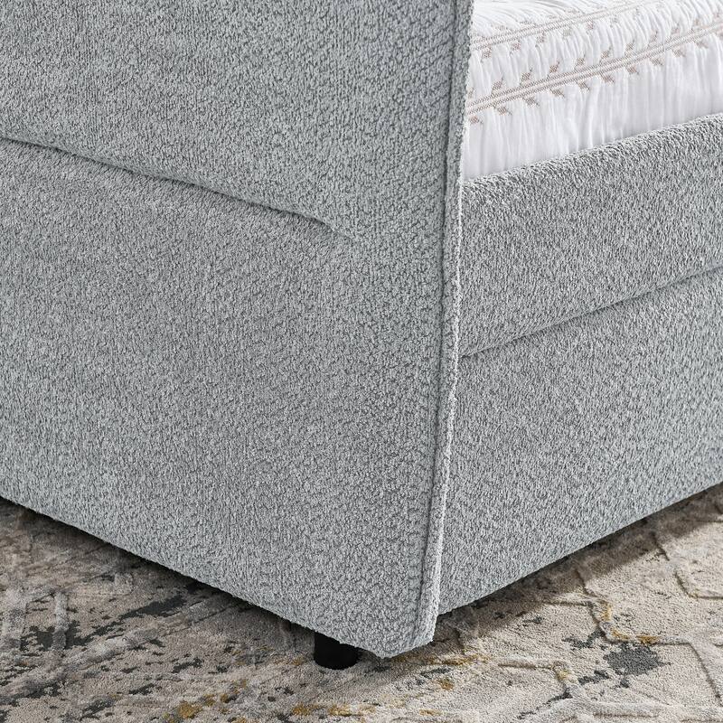 Queen Size Boucle Upholstered Daybed with Trundle & 2 Drawers - 500LB Capacity