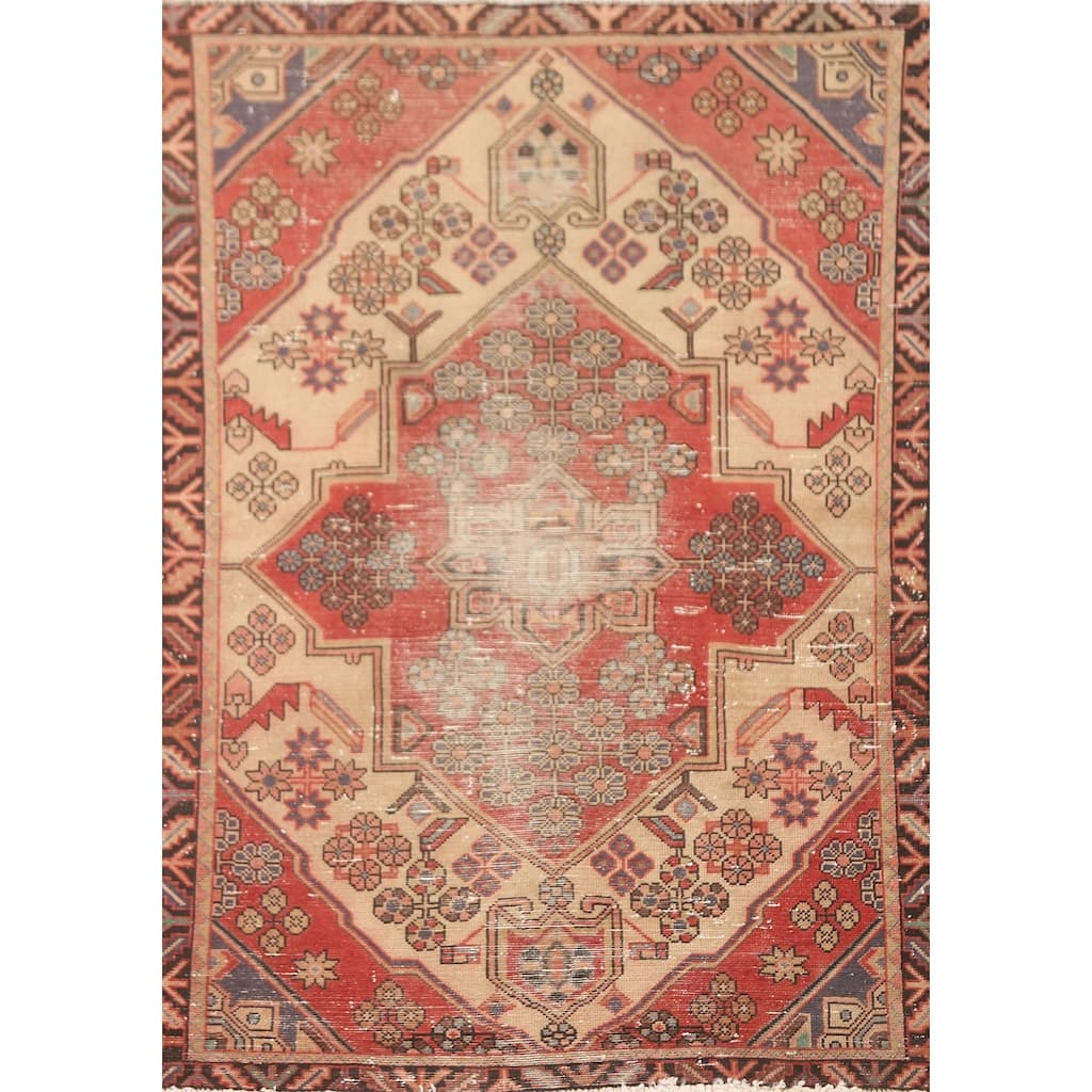 Hand Knotted Oriental 100% Wool Carpet Traditional Medallion Beige & Ivories Tabriz Area Rug - 5' 0'' X 3' 4''