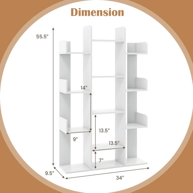 2 PCS Bookshelf Tree-Shaped Bookcase w/Storage Shelf