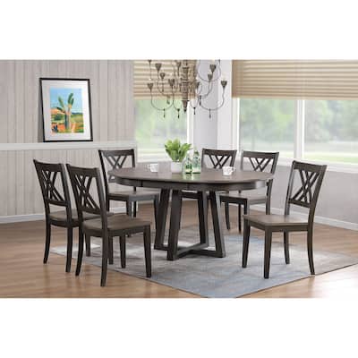 Antiqued Grey Double X-Back 7-Piece Cross Pedestal Dining Set