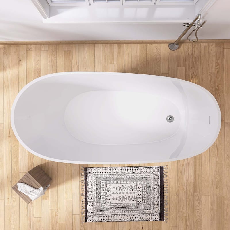59 Inch Acrylic Single Slipper Freestanding Flatbottom Soaking Bathtub in Matte Grey