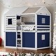 preview thumbnail 2 of 17, Impression & Beautiful Playhouse Full Size Bunk Bed with Tent, Sturdy Construction & Unique Design, Spacious Space, Blue+White