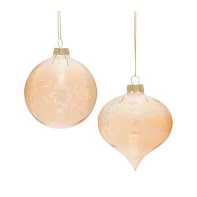Club 12 Gold Etched Snowflake Glass Christmas Ball Onion Ornaments 4"
