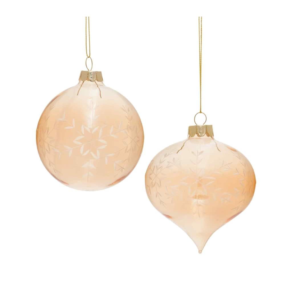 Club 12 Gold Etched Snowflake Glass Christmas Ball Onion Ornaments 4"