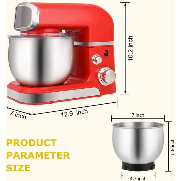 dimension image slide 6 of 8, 3.2Qt Stand Mixer, 6-Speed Lightweight Kitchen Mixer with Whisk, Hook
