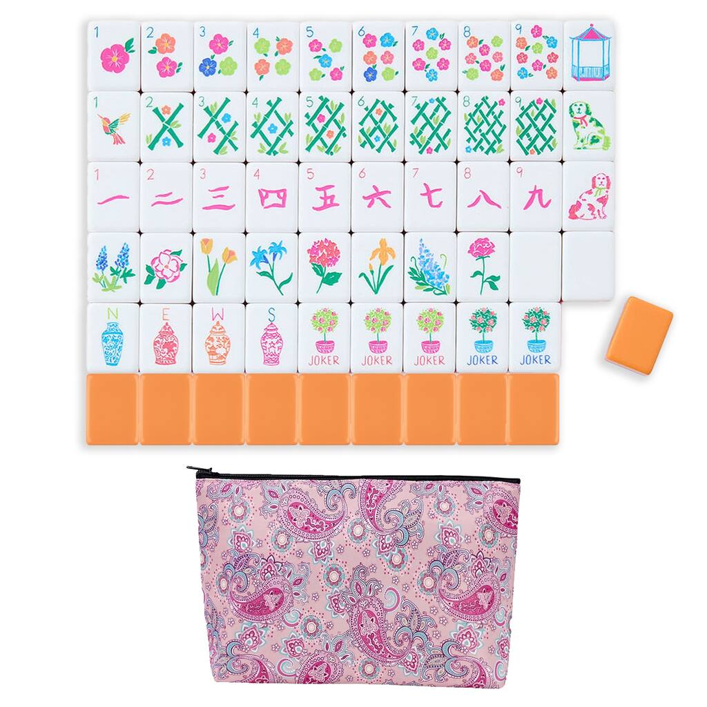 Sweet Jojo Designs American Mahjong Tile Set (160pc) 1.25in. Layered Acrylic with Paisley Travel Bag - Beautiful, Luxury Orange