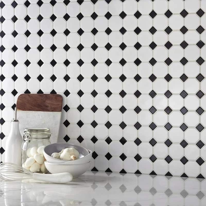 The Tile Life Check 1x1 Black/ White Matte Porcelain Mosaic Floor, Wall, & Backsplash Tile