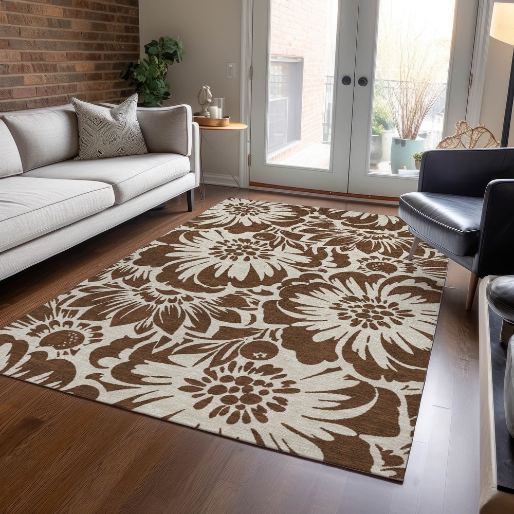 Machine Washable Indoor/ Outdoor Whimsy Floral Chantille Rug