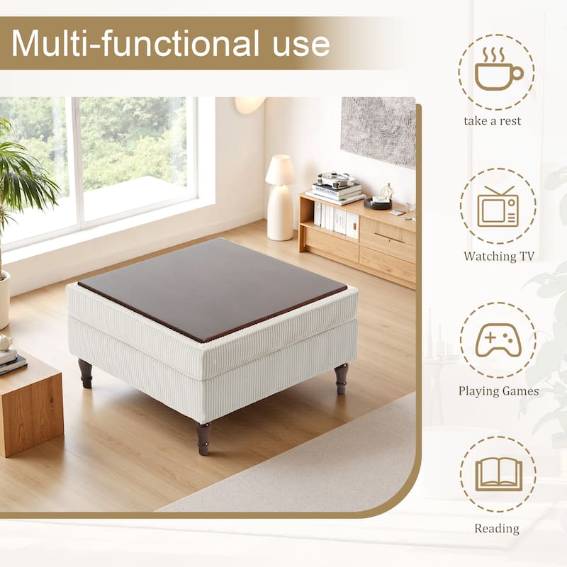 Corduroy Flip Top Dual-Use Storage Ottoman Coffee Table