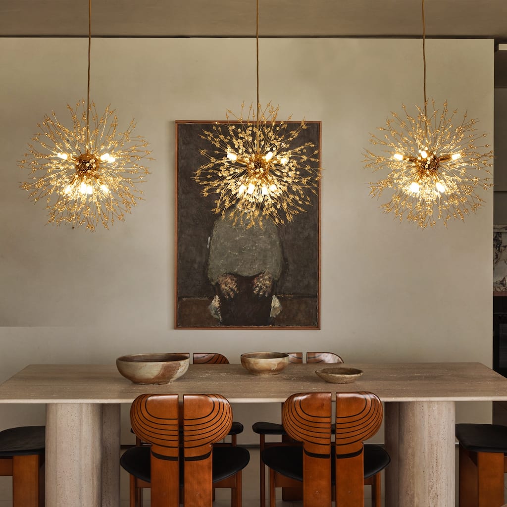 24-Light Glam Firework Sputnik Chandelier, Cluster Crystal Liner Kitchen Island Pendant