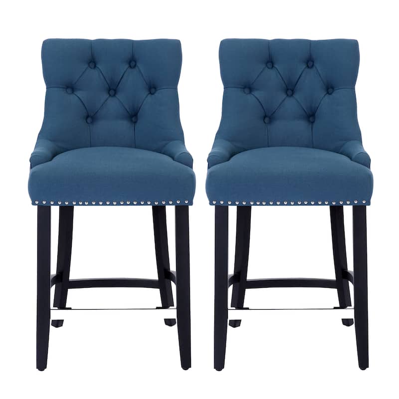Carter 24" Linen Fabric Tufted Upholstered Counter Stool (Set of 2) - N/A