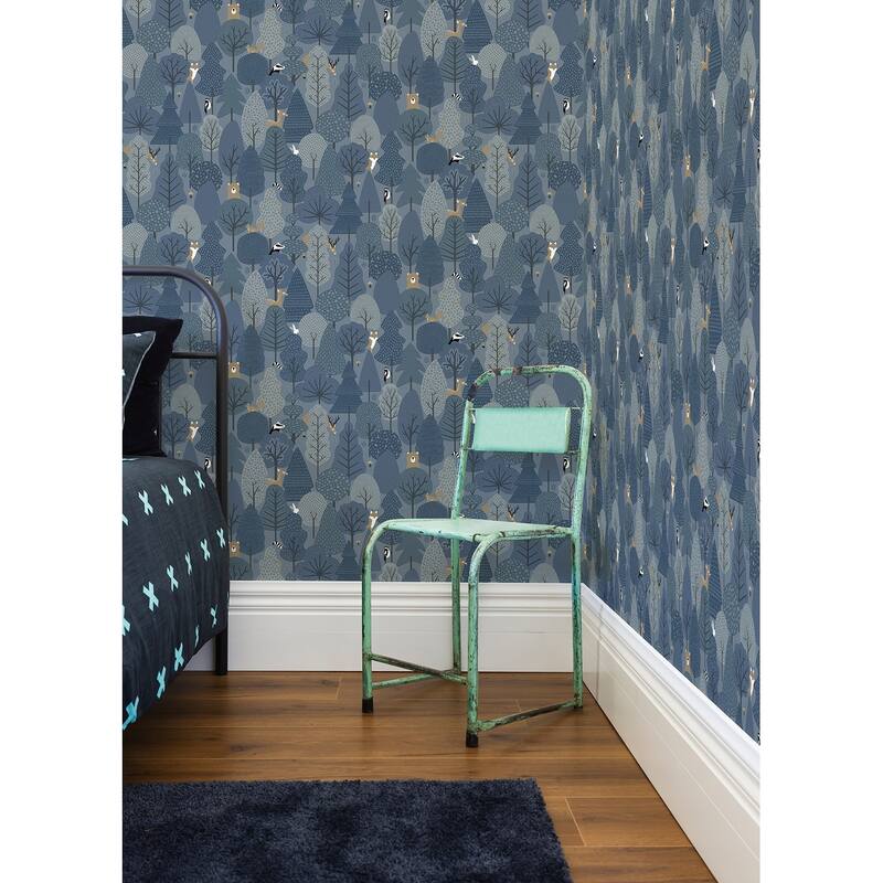 Chesapeake Quillen Indigo Forest Wallpaper - 20.9 x 396 x 0.025