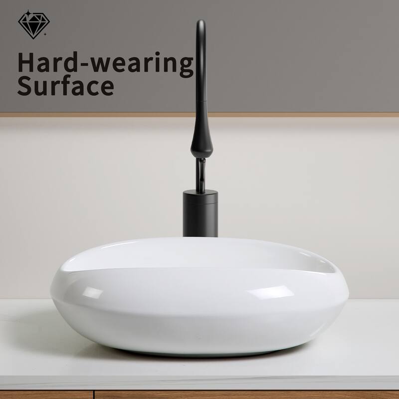 GDFStudio - Arlo Artistry Compact Modern Textured Ceramic Vessel Sink with Bas Relief Surface, No Drain and Faucet Hole