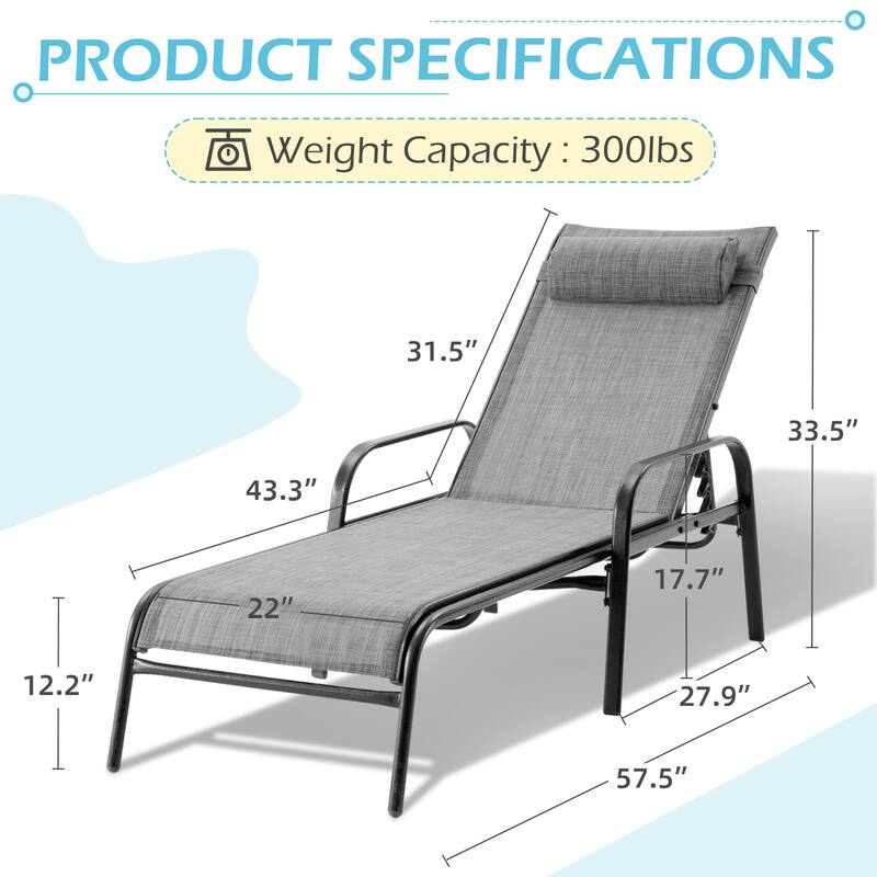 EROMMY Outdoor Patio Lounge Chair, Adjustable Recliner Outdoor Lounge Chairs, Multiple Colors Available