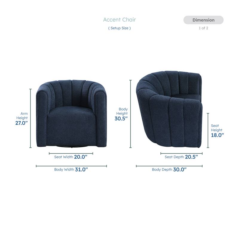 Arden 31" Boucle Swivel Chair with Ottoman - Solid Wood Legs