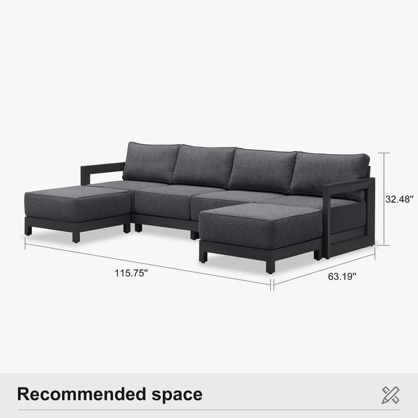 dimension image slide 9 of 32, PURPLE LEAF Caesar Outdoor Couch with 9.6" Thick Cushion and Table for Yard Porch Deck, Grey Outdoor Patio Conversation Sets