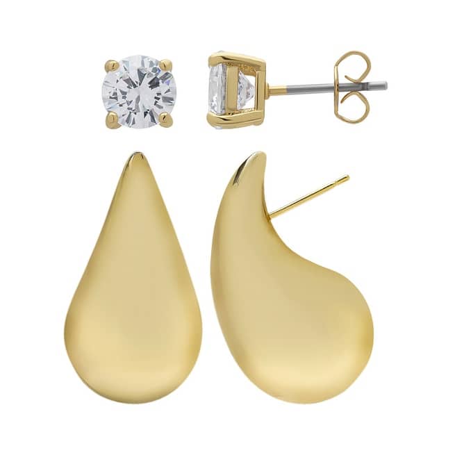 Victoria Townsend Gold over .925 Sterling Silver Lab White Sapphire Stud & Teardrop Earring Set