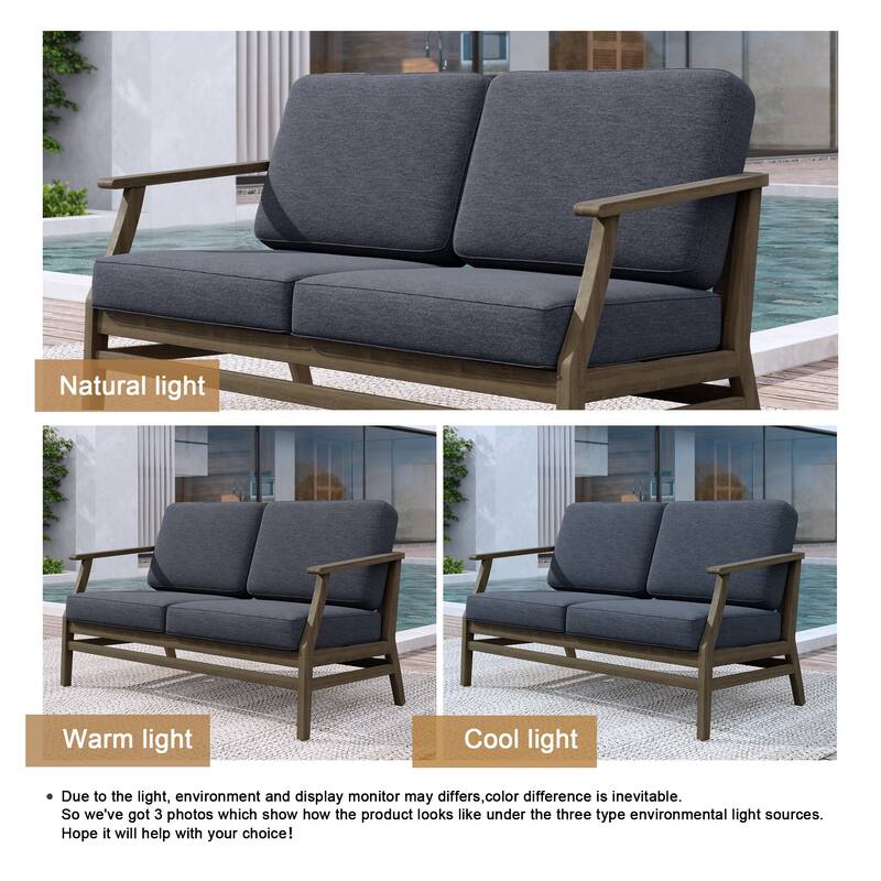 Patio Teak Wood Outdoor Loveseat Sofa with Cushions