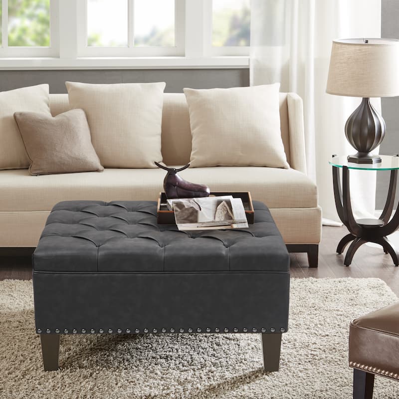 Madison Park Alice Tufted Square Cocktail Ottoman - Charcoal