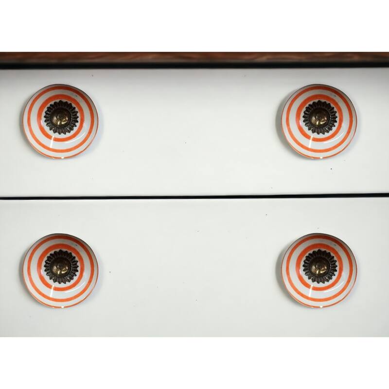 1.5" Set of 8 Orange White Round Ceramic Cabinet Drawer Pulls Knobs with Floral Design - 1.5” x 1.5” x 1.5”