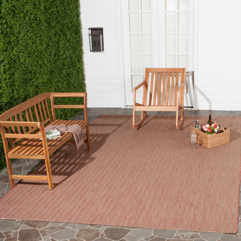 SAFAVIEH Courtyard Carolann Indoor/ Outdoor Waterproof Patio Backyard Rug - 8' x 11' - Red/Beige