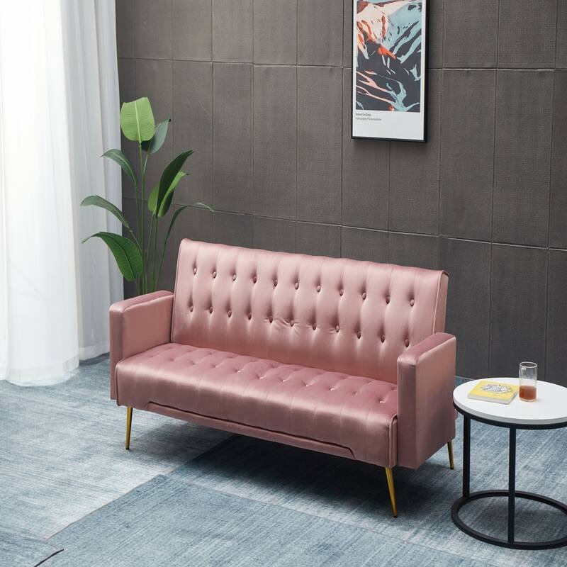 Velvet Sofa Bed, Golden Legs, Easy Assembly for Small Spaces