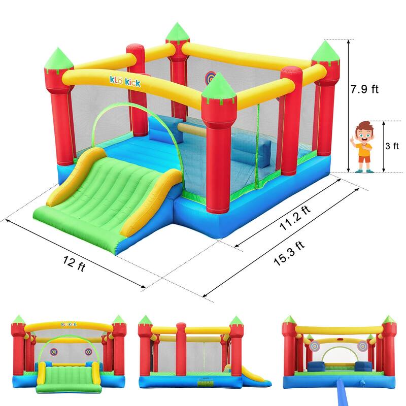 15' x 12' Large Inflatable Bounce House for 6 Kids with Blower & Slide for 3-10 yrs Children & Basket Ball Hoop - 15.3'X12'