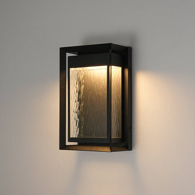 Dimmable LED Rectangle Frame Water Patterned Exterior Wall Sconce - 7.9 in