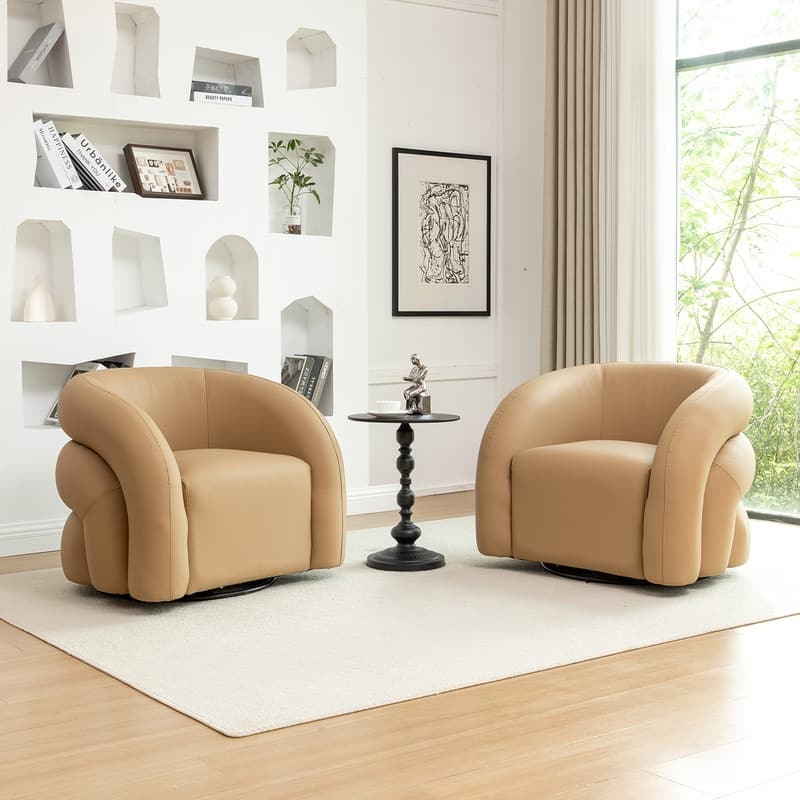 SEYNAR Modern Glam PU Leather 360 Degree Swivel Accent Armchair with Metal Base Set of 2