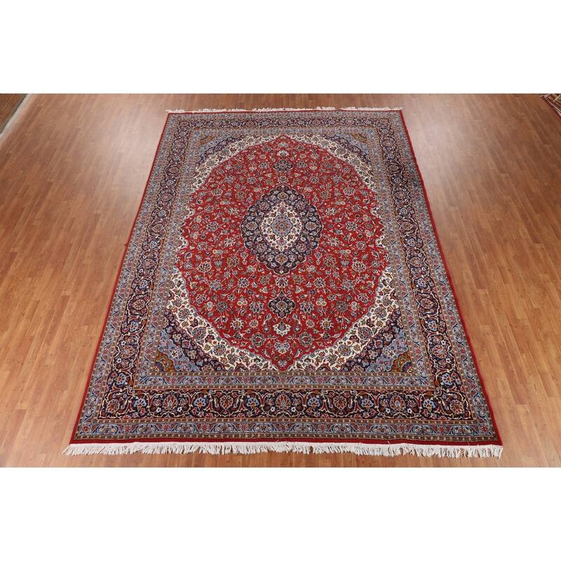 Red Floral Kashan Turkish Rug Oriental Machine-Made Carpet - 9'8" x 13'2"