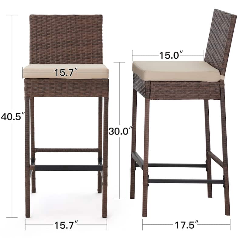 AVAWING Set of 2 Patio Wicker Barstools Rattan Bar Height Chairs