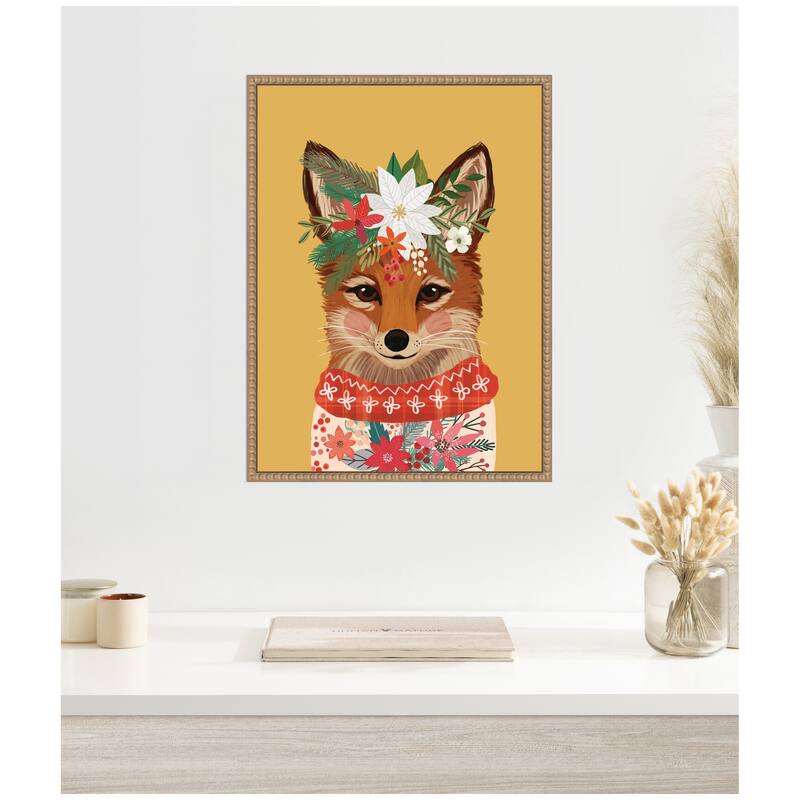Kate and Laurel Sylvie Beaded Christmas Fox Framed Canvas by Mia Charro