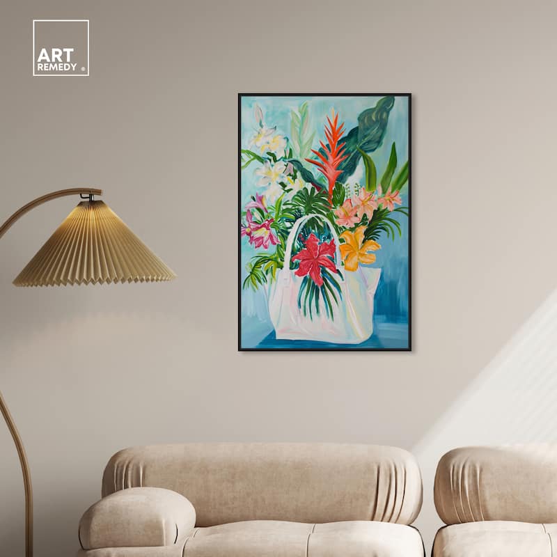 Art Remedy Tropical Flower Bag Framed Flowers In Vase Paintings