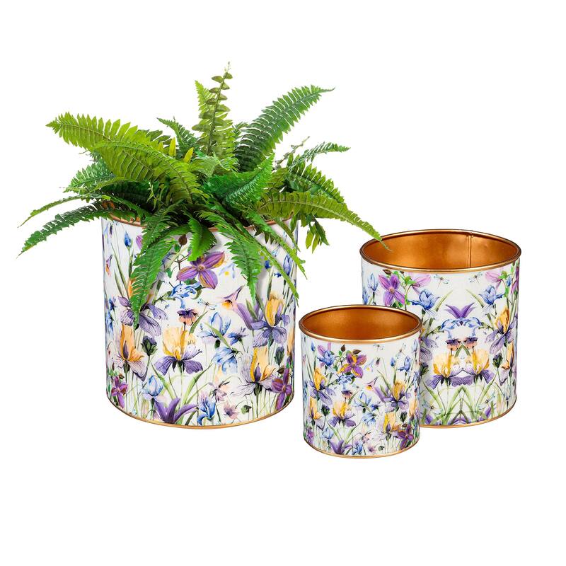 10" Golden Lilac Metal Planters, Set of 3