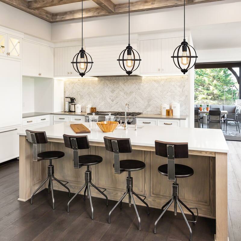 Modern Farmhouse Black 1-Light Globe Pendant Transitional Metal Island Light for Dining Room - 9.4'' L x 9.4'' W x 12.2'' H