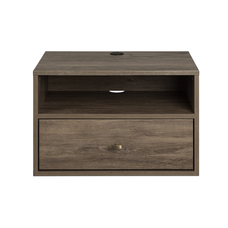 Prepac 1 Drawer Floating Nightstand with Open Shelf, Wall Mounted Nightstand, Contemporary Bedroom Furniture
