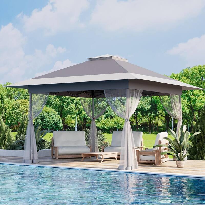 Bezseller 11' x 11' Pop -up Gazebo Tent with Mosquito Netting, Outoor Canopy Tent for Patio Garden Backyard Party