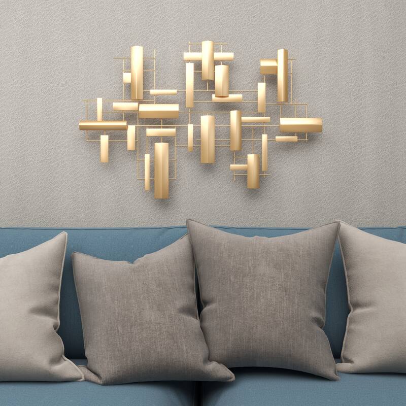 CosmoLiving by Cosmopolitan Gold Metal 3D Stripe Geometric Home Wall Decor