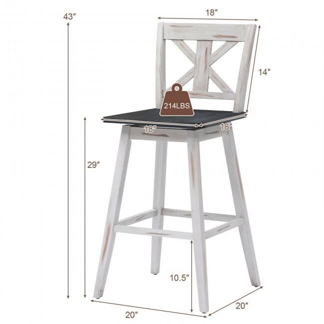 29 Inch Bar Stool Set of 2 with 360° Swivel Seat and Non-Slip Foot Pads